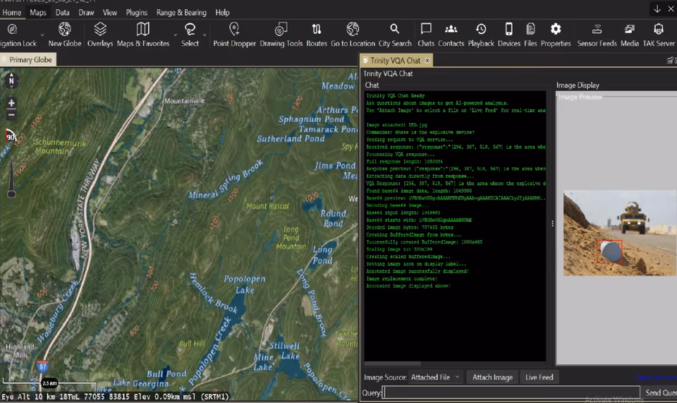Research interface showing a tactical map and information panel for the ANSR contribution